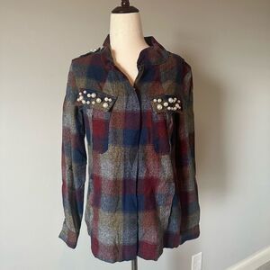 Cabi Collage plaid zip up sz S Small shirt jacket like new!